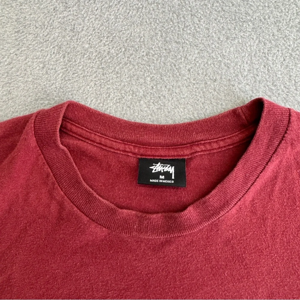 Stussy Shirt Medium Men's Long Sleeve Crewneck Pullover Logo Red Skate - Picture 4 of 9